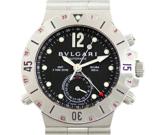 BVLGARI ブルガリ ディアゴノ スクーバ GMT SD38SGMT デイト 黒 ブラック SS ステンレス メンズ 自動巻き 【6ヶ月保証】【腕時計】【中古】