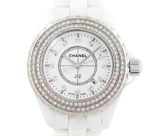 CHANEL Chanel J12 33mm H1628 Genuine 12P Diamond White White Dial Ceramic SS After Diamond Besel Ladies Quartz [Watch] [Used]