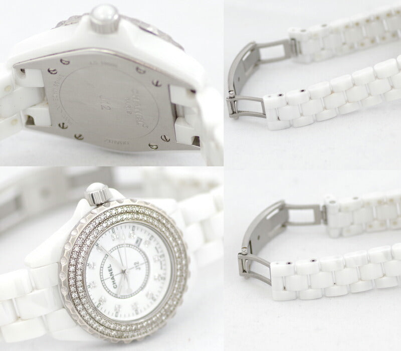 CHANEL Chanel J12 33mm H1628 Genuine 12P Diamond White White Dial Ceramic SS After Diamond Besel Ladies Quartz [Watch] [Used]