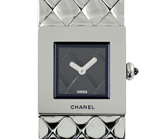 電池交換済み CHANEL シャネル マトラッセ H0009 黒 ブラック文字盤 SS レディース クォーツ【6ヶ月保証】【腕時計】【中古】