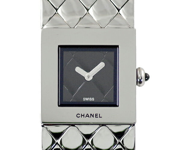 電池交換済み CHANEL シャネル マトラッセ H0009 黒 ブラック文字盤 SS レディース クォーツ【腕時計】【中古】