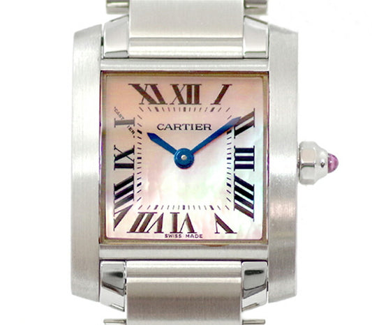 電池交換済み Cartier カルティエ タンクフランセーズ SM W51028Q3 ピンクシェル 文字盤 SS ステンレス レディース クォーツ【腕時計】【中古】