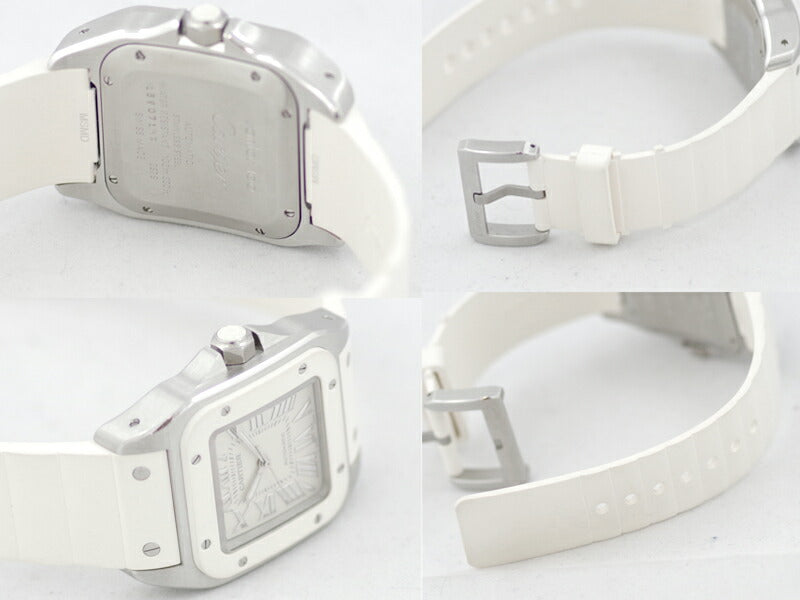 Cartier カルティエ サントス100 MM W20129U2 白 ホワイト 文字盤 SS ステンレス 男女兼用 ユニセックス ラバー 自動巻き【腕時計】【中古】