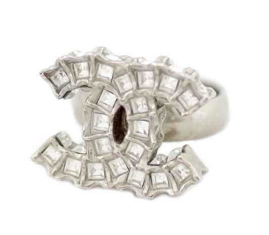 CHANEL Chanel Coco Mark Rinstone Full Bucket Ring No. 13 #53 Silver Ring B11C Accessories Vintage Antique [Jewelry] [Used]