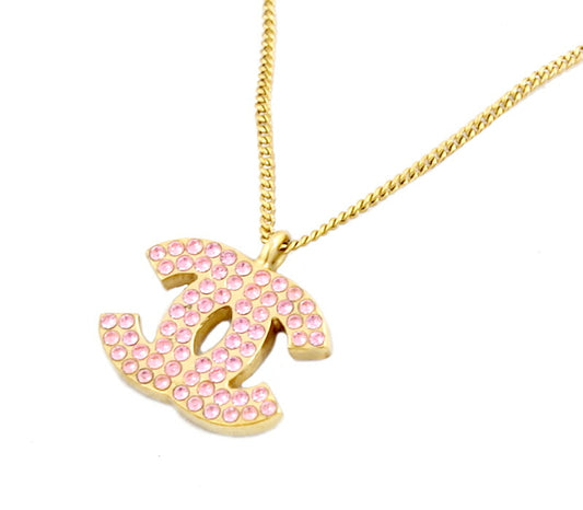 CHANEL Chanel Coco Mark Pink Rhinestone Necklace Gold Reversible Double -sided 02P Accessories Vintage Antique [Jewelry] [Used]