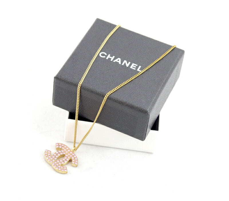 CHANEL Chanel Coco Mark Pink Rhinestone Necklace Gold Reversible Double -sided 02P Accessories Vintage Antique [Jewelry] [Used]
