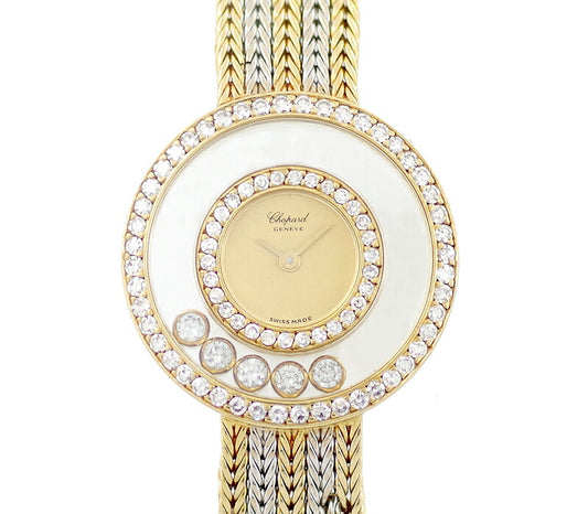 CHOPARD Chopard Happy Diamond 4097 Genuine Full Diamond 5P Genuine Double Double Bezel Diamond Gold Dial K18WG White Gold K18YG Yellow Gold Combination Kinto Solid Ladies Quartz [Watch] [Used]