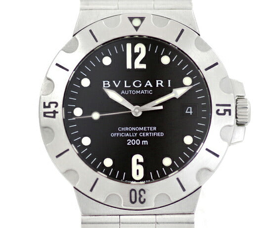 BVLGARI ブルガリ ディアゴノ スクーバ SD38S 200m防水 ブラック 黒 文字盤 SS ステンレス メンズ 自動巻き【6ヶ月保証】【腕時計】【中古】
