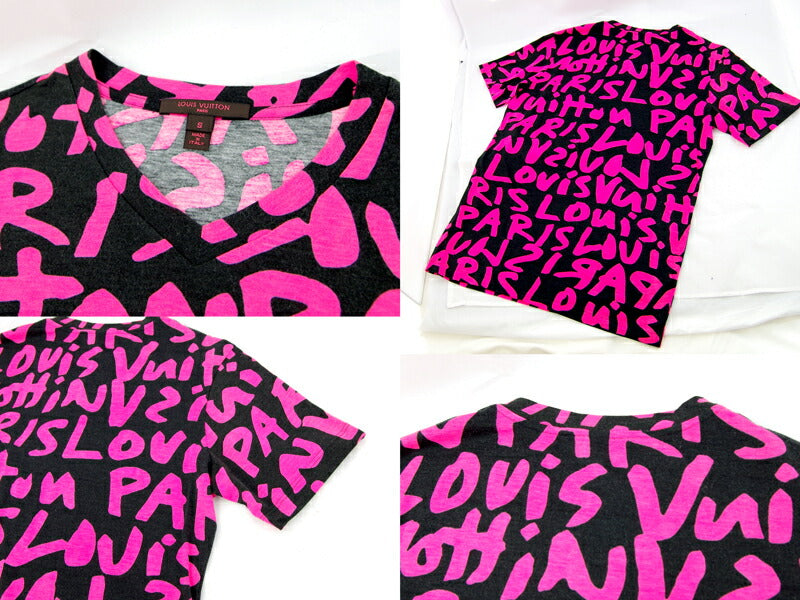 LOUIS VUITTON Louis Vuitton Monogram Graffiti Short Sleeve T -shirt S Black Pink Cotton Modal Rayon Men [Apparel] [Used]