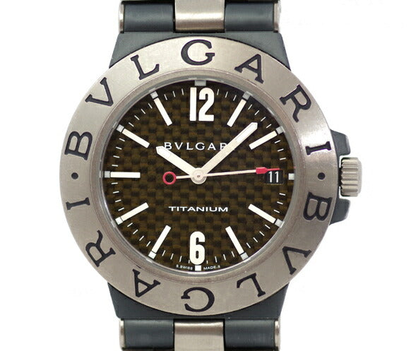 BVLGARI ブルガリ ディアゴノ チタニウム TI38TA デイト カーボン 黒 ブラック 文字盤 チタン ラバー メンズ 自動巻き【腕時計】【中古】