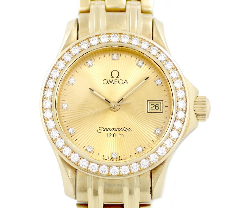 OMEGA Omega Sea Master 120m Genuine Diamond Gold Solid 2185.15 12PD Diamond Gold Dial K18YG Yellow Gold Ladies Quartz [Watch] [Used]