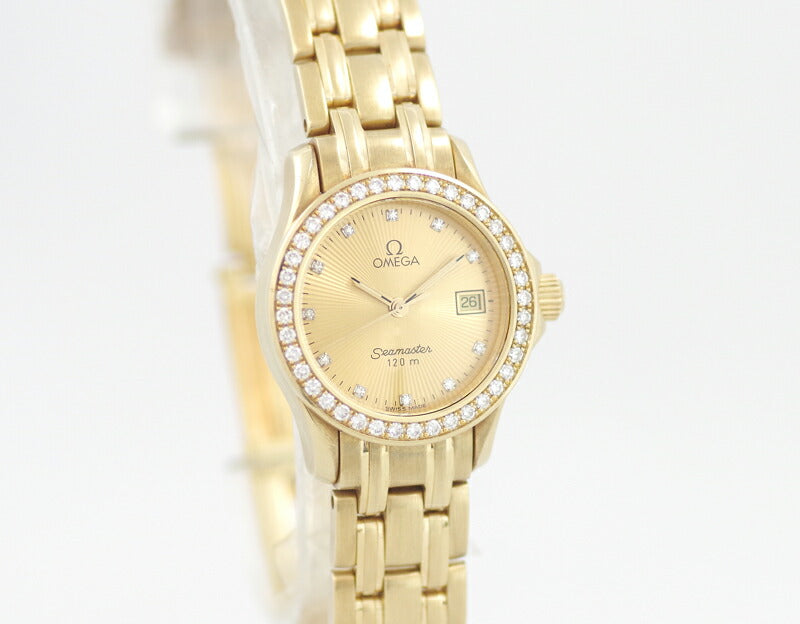 OMEGA Omega Sea Master 120m Genuine Diamond Gold Solid 2185.15 12PD Diamond Gold Dial K18YG Yellow Gold Ladies Quartz [Watch] [Used]