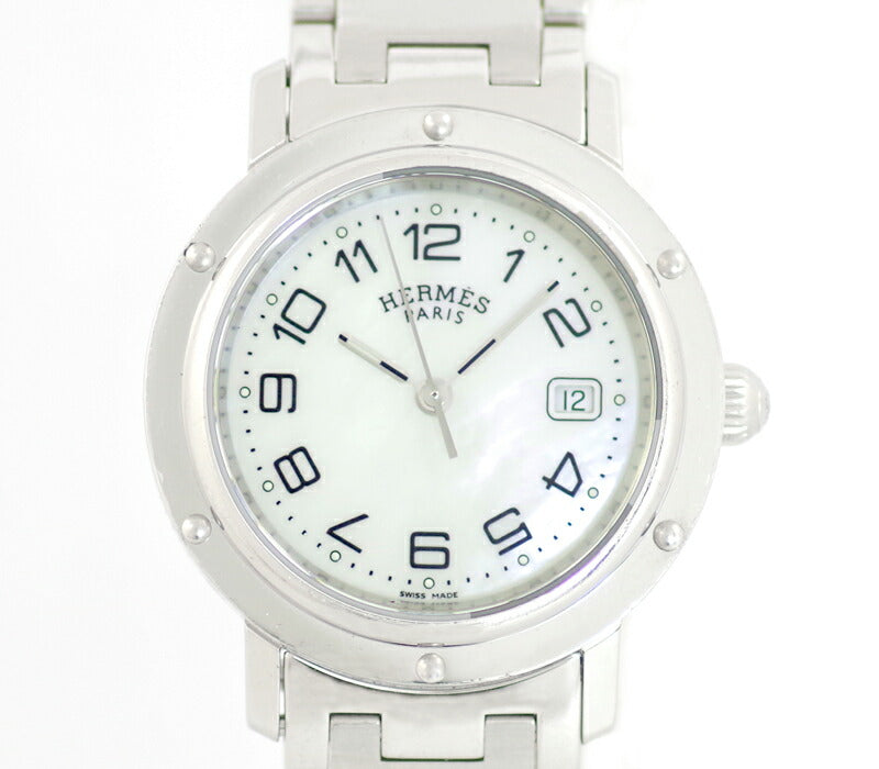 HERMES Hermes Clipper Nakure Kannon Buckle CL6.410 White Shell Dial SS Stainless Boys Ladies Quartz Big Face [Watch] [Used]