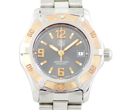 電池交換済 TAG Heuer タグホイヤー エクスクルーシブ WN1351 200m防水 グレー 文字盤 SS ステンレス PGP ピンクゴールドベゼル レディース クォーツ【6ヶ月保証】【腕時計】【中古】