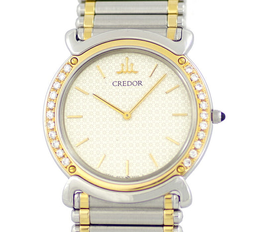 Battery replacement SEIKO Seiko Credor Credor Credor Linea Culva 5A74-0190 Genuine Diamond Bezel Ivory Dial K18YG Yellow Gold SS Stainless Combination Boys Men's Quartz [6 months warranty] [Watch] [Used]