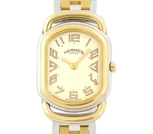 Battery replacement Hermes Hermes Rally RA1.240 Ivory Dial YGP Yellow Gold SS Stainless Ladies Quartz [Watch] [Used]