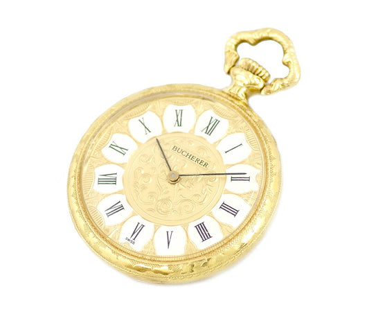 Battery replacement BUCHERER BUCHERER K18YG solid gold pocket watch Swiss Gold Dial K18YG Yellow Gold Quartz Buffer Buffer Buffer [6 months warranty] [Watch] [Used]