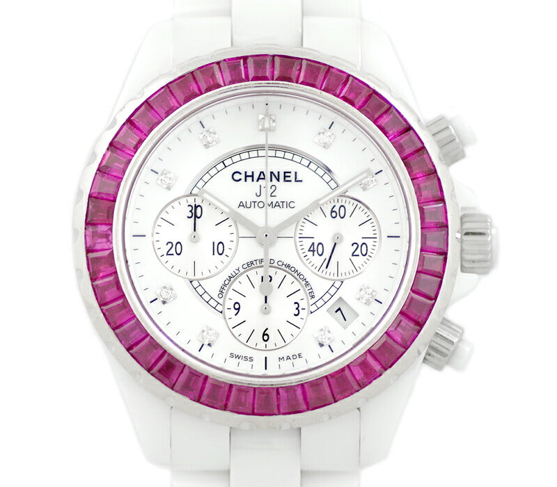 CHANEL Chanel J12 41mm H2009 Chronograph Genuine 9P Diamond White White Dial Ceramic SS After Besel Bucket Valby Men's automatic winding [6 months warranty] [Watch] [Used]