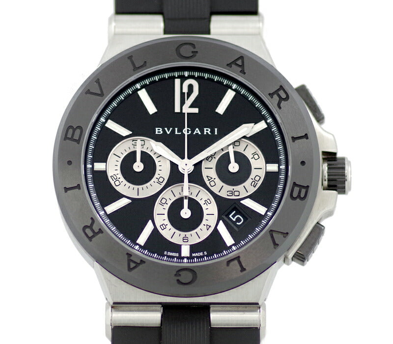 BVLGARI Bulgari Diagono Ceramic Chronograph DG42SCCH Black Black Dial SS Stainless Steel Genuine Rubber Men's Automatic Wind [Watch] [Used]