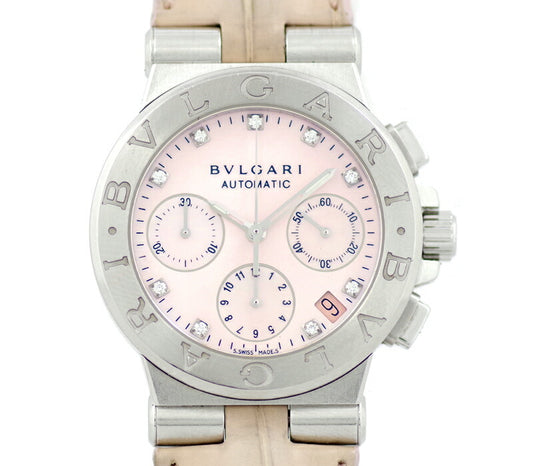 BVLGARI Bulgari Diagano Chronograph DG35SCH Genuine 9P Diamond Pink Shell Dial SS Stainless Steel Genuine Buckle Genuine D Buckle Buckle Men's Ladies Unisex Automatic Wrap [Watch] [Used]