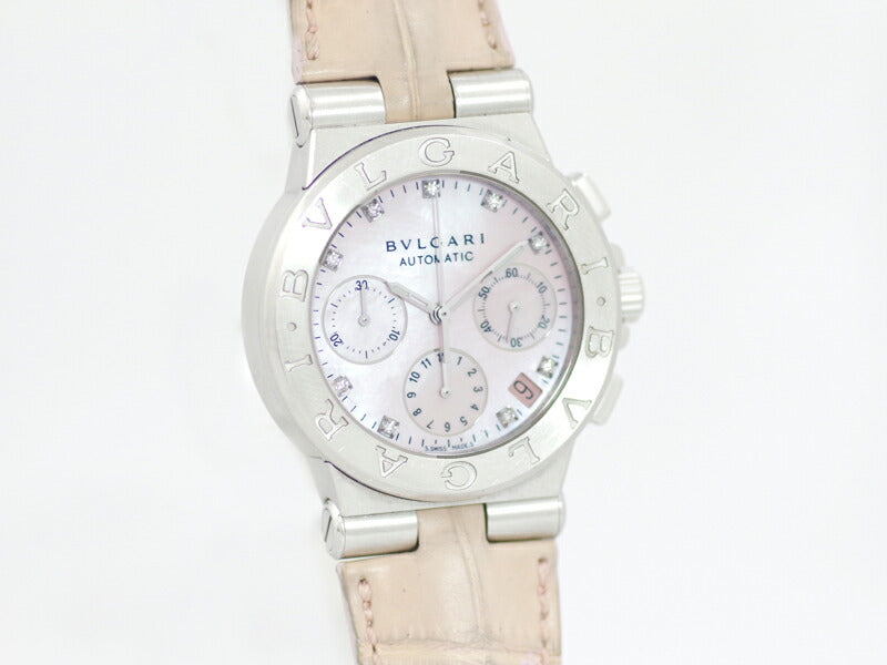 BVLGARI Bulgari Diagano Chronograph DG35SCH Genuine 9P Diamond Pink Shell Dial SS Stainless Steel Genuine Buckle Genuine D Buckle Buckle Men's Ladies Unisex Automatic Wrap [Watch] [Used]