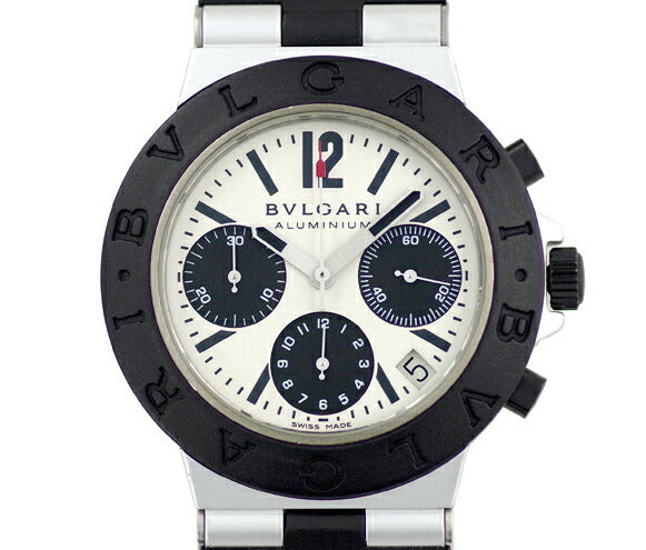 BVLGARI Bvlgari Aluminum Chronograph AC38TA Date Silver Dial Aluminum Rather Men's Automatic Wind [Watch] [Used]