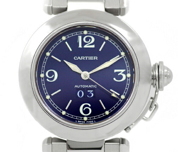 Cartier カルティエ パシャC ビッグデイト W31047M7 ネイビー 文字盤 SS ステンレス ボーイズ メンズ 自動巻き 青 ブルー【腕時計】【中古】