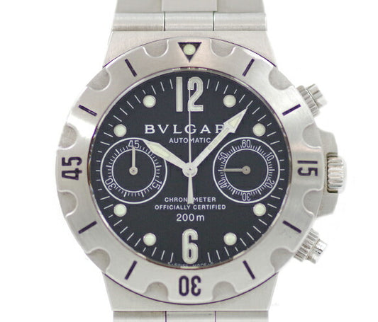 BVLGARI ブルガリ ディアゴノ スクーバ クロノグラフ SCB38S 200m防水 デイト 黒 ブラック 文字盤 SS ステンレス メンズ 自動巻き【6ヶ月保証】【腕時計】【中古】