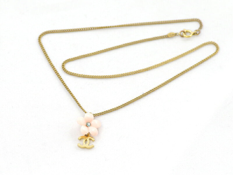 CHANEL Chanel Coco Mark Camellia CC Pink Rhinestone Necklace Gold 05A Necklace Accessories [Jewelry] [Used]