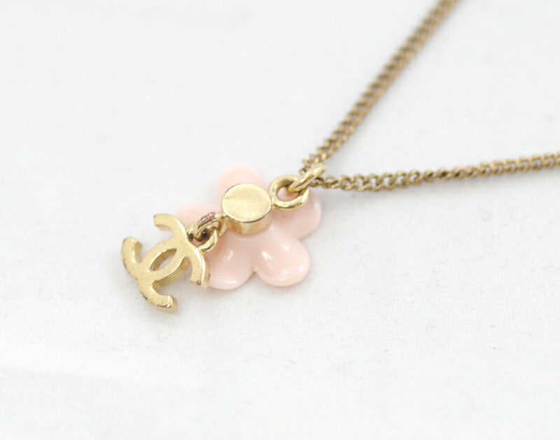 CHANEL Chanel Coco Mark Camellia CC Pink Rhinestone Necklace Gold 05A Necklace Accessories [Jewelry] [Used]