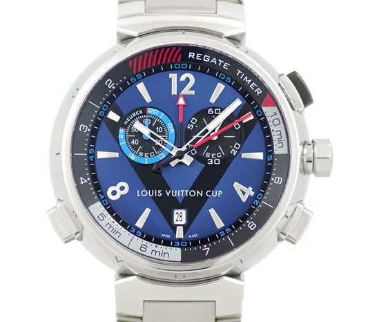 Battery replacement Louis Vuitton Louis Vuitton Tambul Regatta Chronograph Q102D 100m Waterproof blue Blue Dial SS Stainless Steel Genuine Stainless Stainless Stainless Stainless Stainless Steel Men Quartz [Watch] [Used]