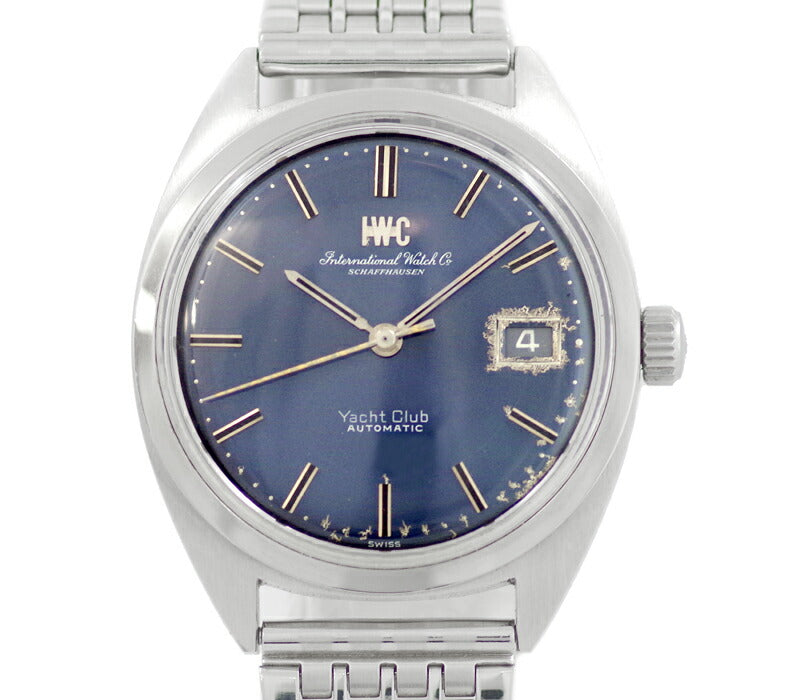 IWC インターナショナルウォッチカンパニー ヨットクラブ オールドインター Cライン系 青 ブルー ネイビー 文字盤 SS ステンレス 社外ブレス メンズ ボーイズ 自動巻き アンティーク ヴィンテージ【腕時計】【中古】