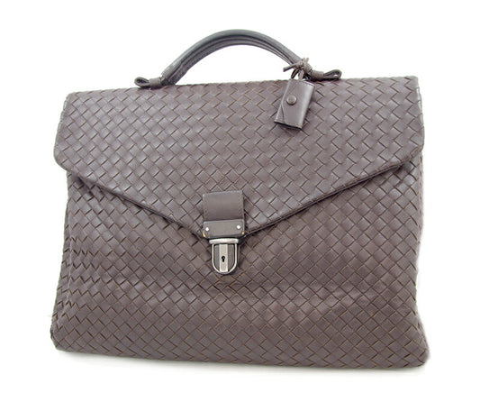 BOTTEGA VENETA ボッテガ ヴェネタ イントレチャート ブリーフケース ビジネスバッグ ハンドバッグ 黒 ブラック 113095 レザー メンズ【バッグ】【中古】