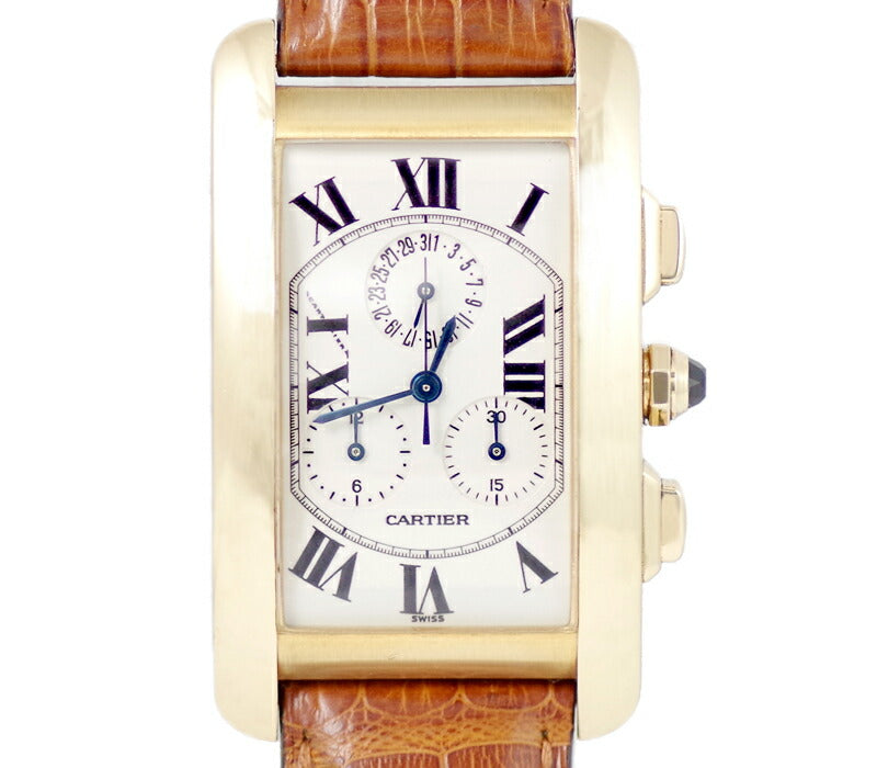 Cartier Cartier Tank American LM Chrono Reflex W2601156 solid chronograph permanent calendar date white ivory dial K18YG Yellow gold genuine belt genuine belt Genuine K18YG Backed Men Quartz [6 months warranty] [Watch] [Used]