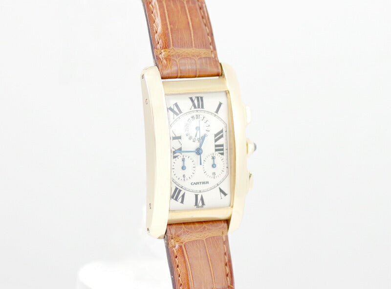 Cartier Cartier Tank American LM Chronory Flex Golden Chronograph Permanent Calendar Date White Ivory Dial K18YG Yellow Gold Genuine Belt Genuine K18YG Bucket Men's Quartz [Watch] [Used]