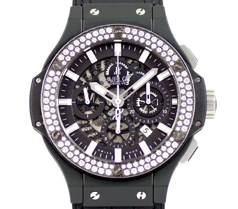 HUBLOT ウブロ アエロバン ブラックマジック 311.CI.1170.GR ダイヤベゼル オールブラック 44mm クロノグラフ デイト ブラック 黒 文字盤 セラミック アフターダイヤモンド メンズ 自動巻き ビッグバン 311.CI.1170.RX【6ヶ月保証】【腕時計】【中古】