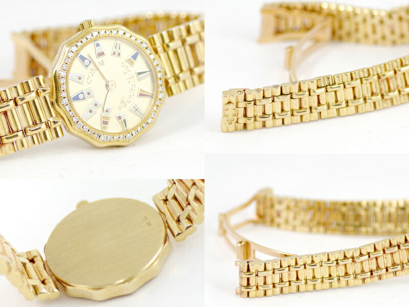 Maintained Corum Admirals Cup Genuine Diamond Bezel Solid Gold Dial K18 Yg Yellow Gold Ladies Quartz [Watch] [Used]