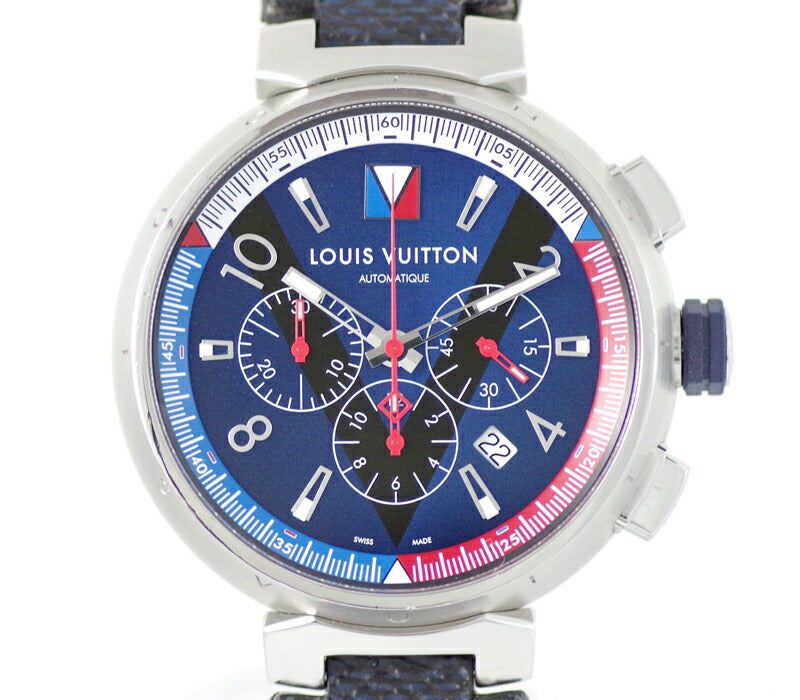 LOUIS VUITTON Louis Vuitton Tambul Regatta Chronograph Q1A61 Date Blue Red Black Dial Genuine Belt Genuine Buckle Men's Automatic Wrap [Watch] [Used]