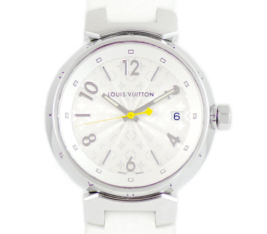 Battery replacement Louis Vuitton Louis Vuitton Tambour Hologram MM Q1313 100m Waterproof Monogram Silver Dial SS Stainless Steel Genuine Rubber Belt Genogram Monogram White White Ladies Boys Quartz [Watch] [Used]