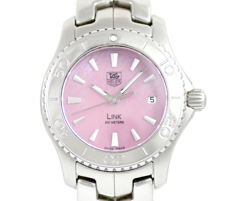 Battery replacement TAG HEUER Tag Hoire Link WJ1315 200m Waterproof pink shell dial SS Stainless Ladies Quartz [Watch] [Used]