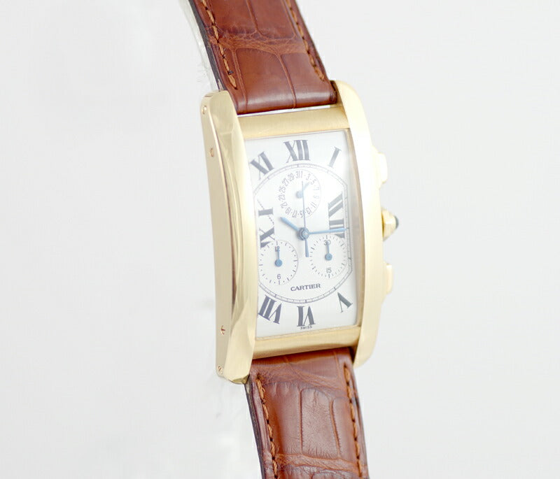 Cartier Cartier Tank American LM Chrono Reflex W2601156 solid chronograph permanent calendar date white ivory dial K18YG Yellow gold genuine belt genuine belt Genuine K18YG Backed Men Quartz [6 months warranty] [Watch] [Used]