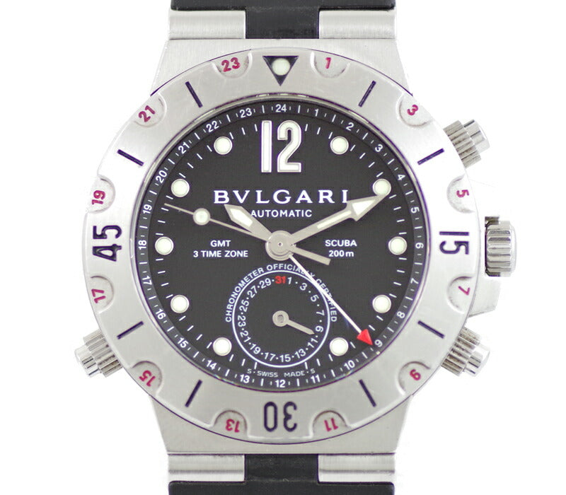 BVLGARI Bulgari Diagano Skuba GMT SD38SGMT Date Black Black Dial SS Stainless Steel Genuine Rubber Men's Automatic Wind [6 months warranty] [Watch] [Used]