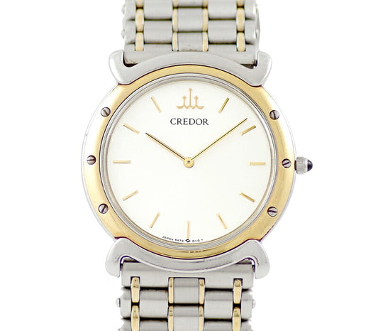 電池交換済 SEIKO セイコー クレドール リネアクルバ 5A74-0050 シルバー 文字盤 K18 YG イエローゴールド SS ステンレス コンビ メンズ ボーイズ クォーツ【6ヶ月保証】【腕時計】【中古】