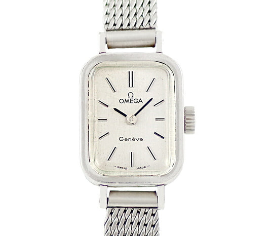 Rare product OMEGA Omega GENEVE Geneva Square 551.364 Cal.485 17 Stone Silver Dial SS Stainless Ladies Handwritten Antique Vintage [Watch] [Used]