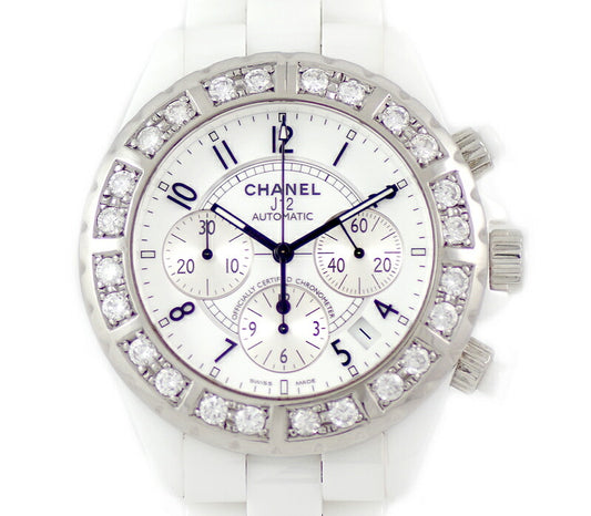 CHANEL Chanel J12 41mm H1007 Chronograph White White Dial Ceramic SS After Diamond Men's Automatic Wind [6 months warranty] [Watch] [Used]