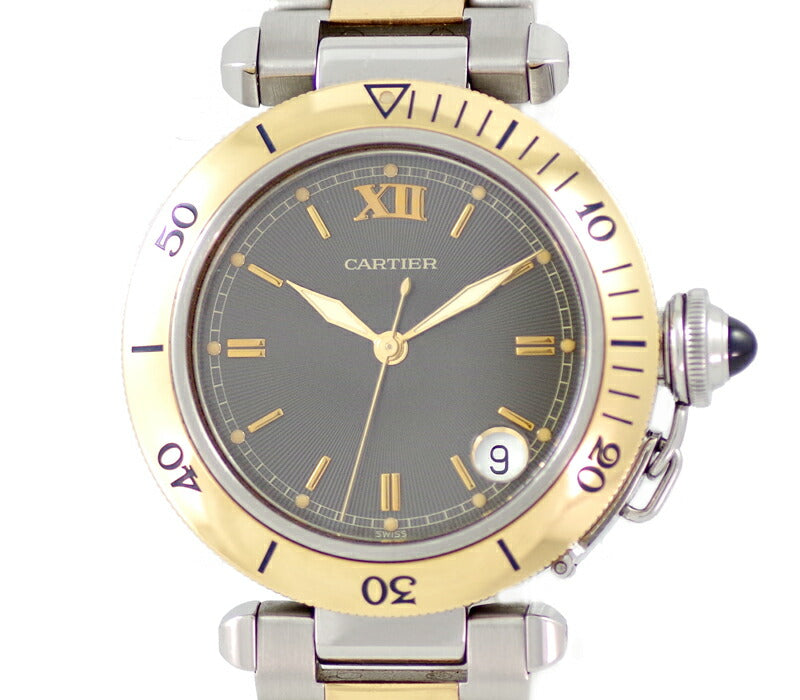 CARTIER Cartier Pasha 35 W31016N1 Date Gray Gyoche Dial SS Stainless steel K18 YG Yellow Gold Combi Men's Automatic Pasha C [6 months warranty] [Watch] [Used]