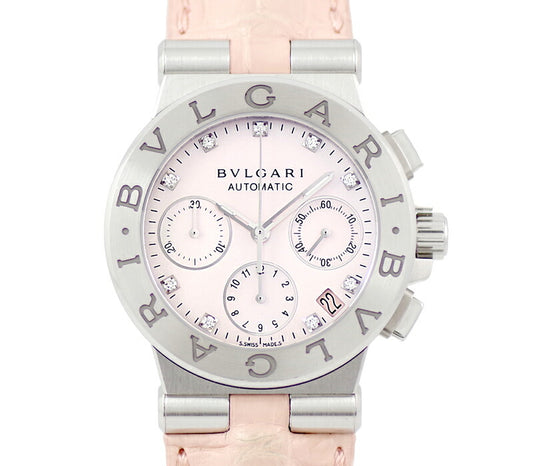 BVLGARI Bulgari Diagano Chronograph DG35SCH Genuine 9P Diamond Pink Shell Dial SS Stainless Steel Genuine Belt Genuine D -Buckle Buckle Men's Ladies Unisex Automatic Wind [6 months Watch] [Used]