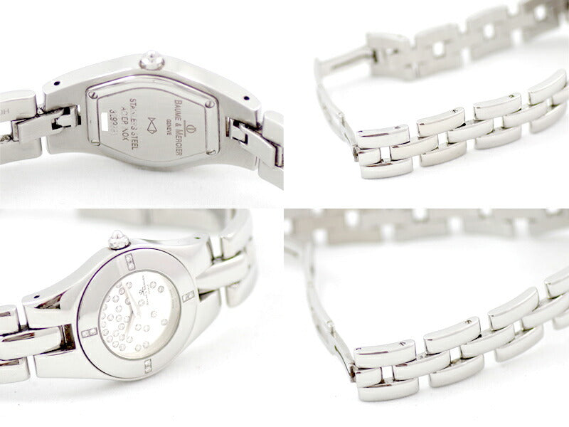 電池交換済 BAUME＆MERCIER ボーム&メルシェ リネア フルダイヤモンド MOA08164 シルバー 文字盤 SS ステンレス レディース クォーツ【6ヶ月保証】【腕時計】【中古】