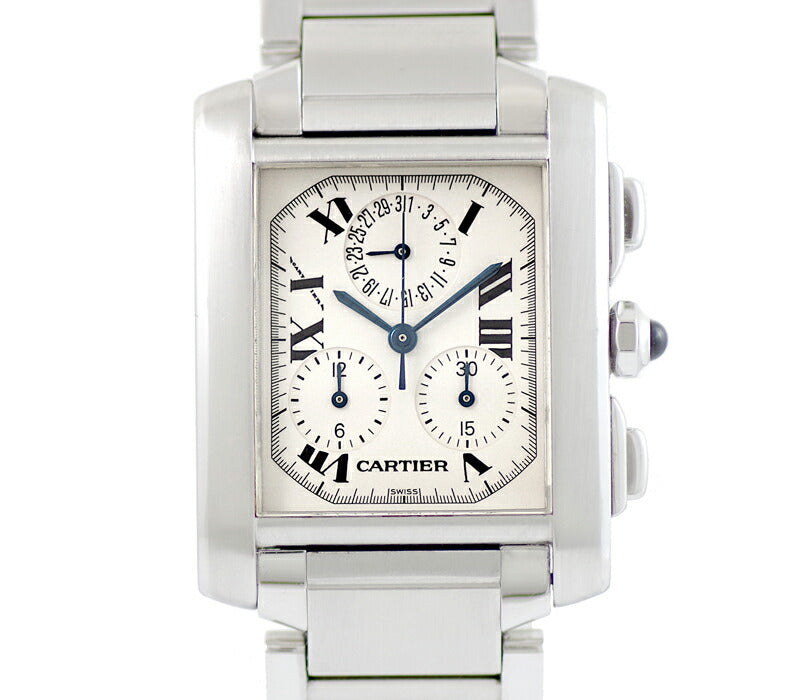 電池交換済み Cartier カルティエ タンクフランセーズ LM クロノリフレックス  W51001Q3 アイボリー 文字盤 SS ステンレス メンズ クォーツ 【6ヶ月保証】【腕時計】【中古】