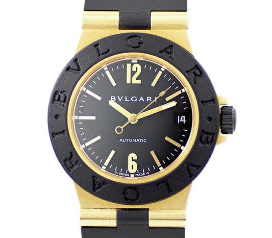 BVLGARI Bulgari Diagono Aluminum AL32G Solid Date Black Black Dial K18YG Yellow Gold Rubber Boys Ladies Unisex Automatic winding [6 months warranty] [Watch] [Used]